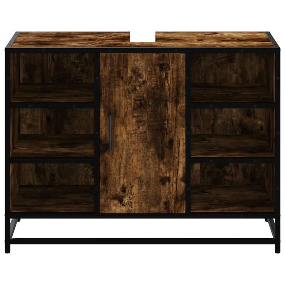 Armario lavabo baño madera ingeniería roble ahumado 80x33x60