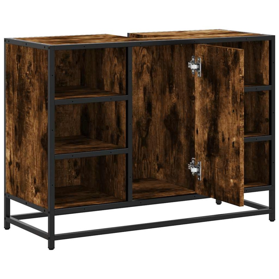 Armario lavabo baño madera ingeniería roble ahumado 80x33x60