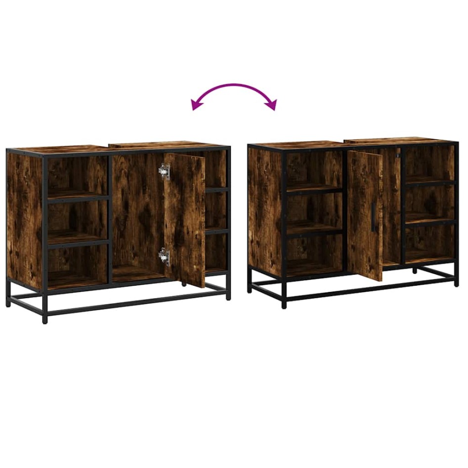 Armario lavabo baño madera ingeniería roble ahumado 80x33x60