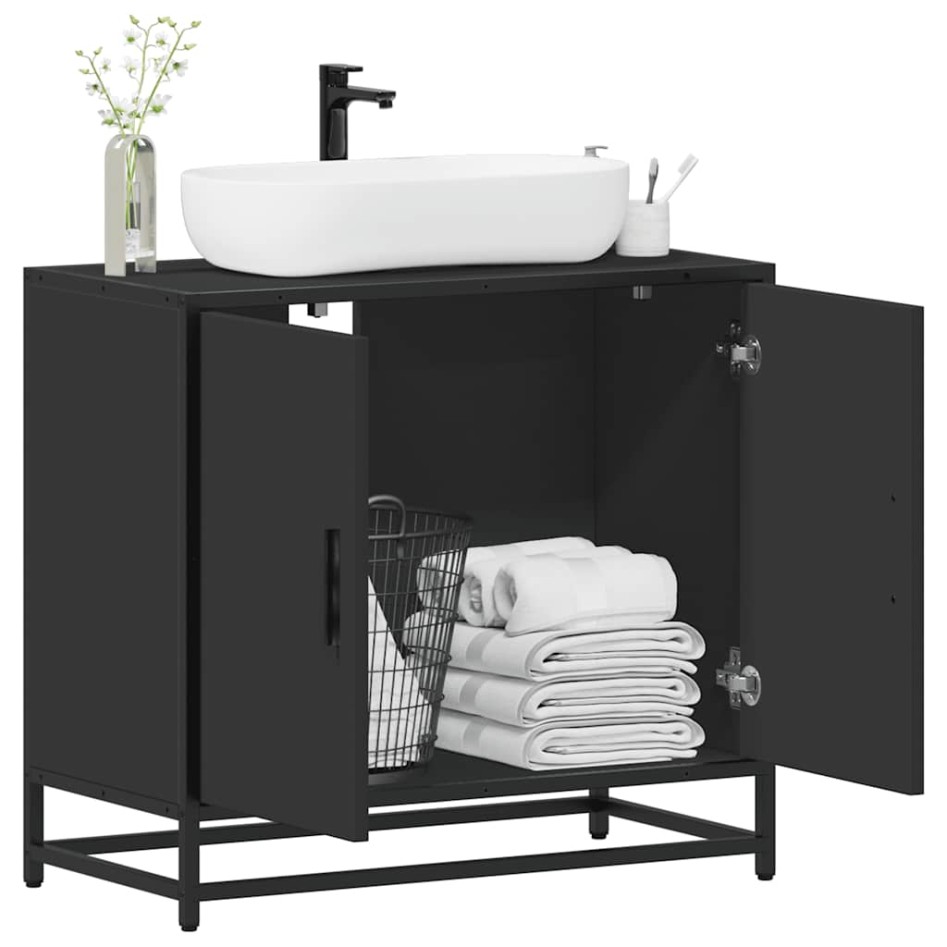 Mueble baño para lavabo madera ingeniería negro 65 x 33 x 60