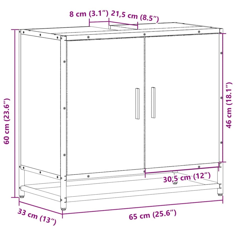 Mueble de baño para lavabo roble ahumado 65x33x60