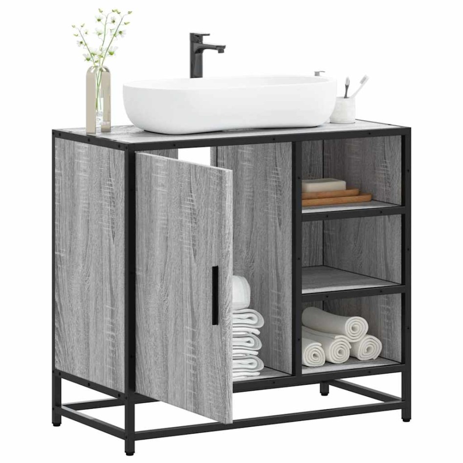 Mueble lavabo baño madera contrachapada sonoma gris 65x33x60