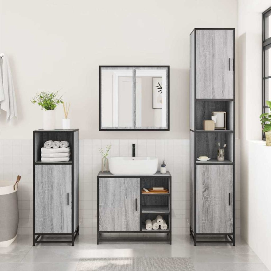 Mueble lavabo baño madera contrachapada sonoma gris 65x33x60