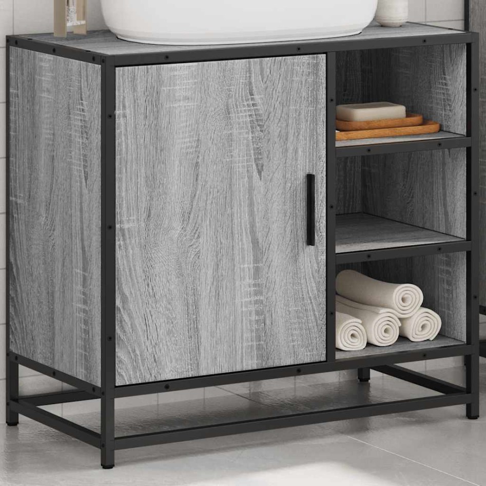 Mueble lavabo baño madera contrachapada sonoma gris 65x33x60