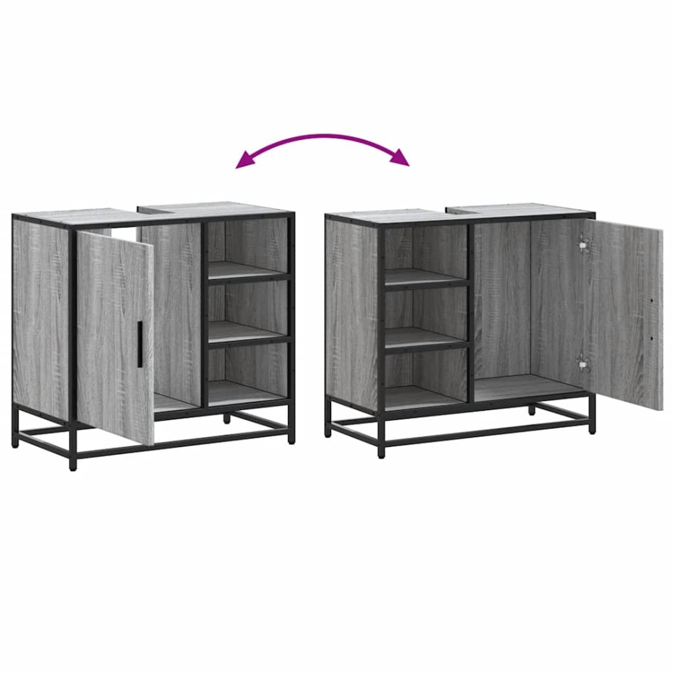 Mueble lavabo baño madera contrachapada sonoma gris 65x33x60