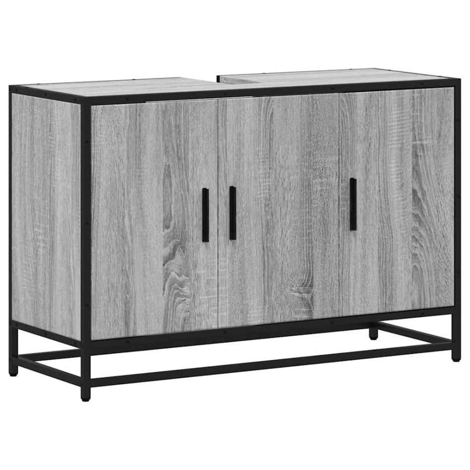 Armario lavabo baño madera ingeniería gris Sonoma 90x33x60