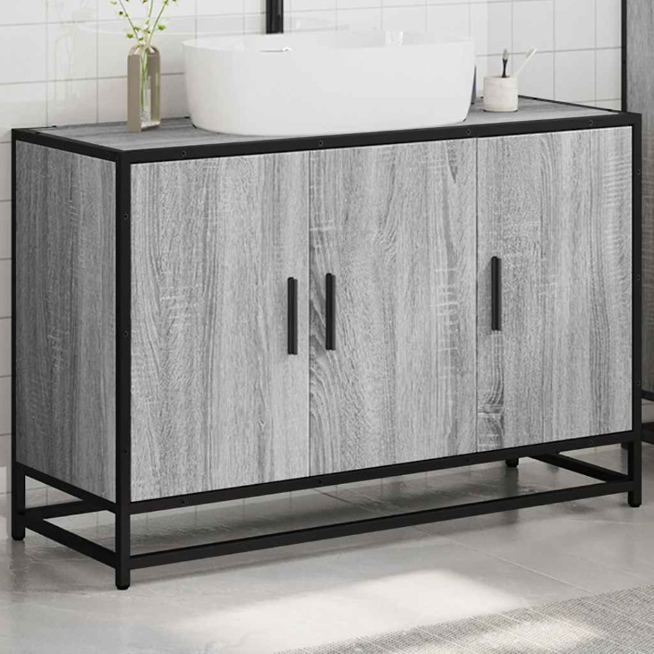 Armario lavabo baño madera ingeniería gris Sonoma 90x33x60