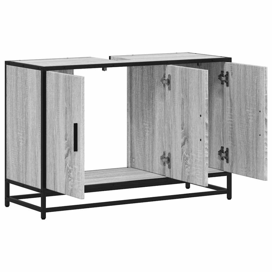 Armario lavabo baño madera ingeniería gris Sonoma 90x33x60
