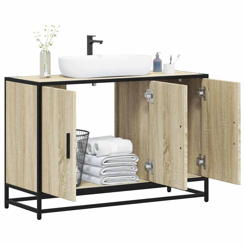 Armario lavabo baño madera ingeniería roble sonoma 90x33x60