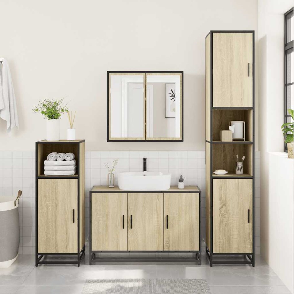 Armario lavabo baño madera ingeniería roble sonoma 90x33x60