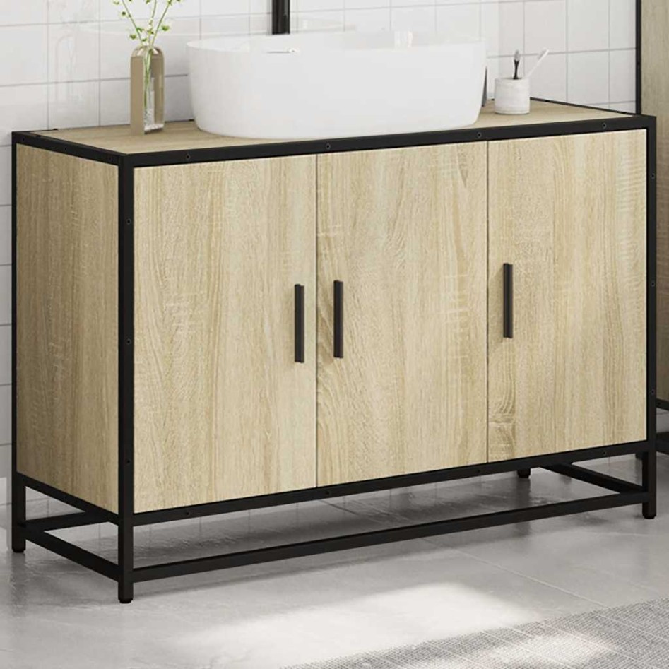 Armario lavabo baño madera ingeniería roble sonoma 90x33x60