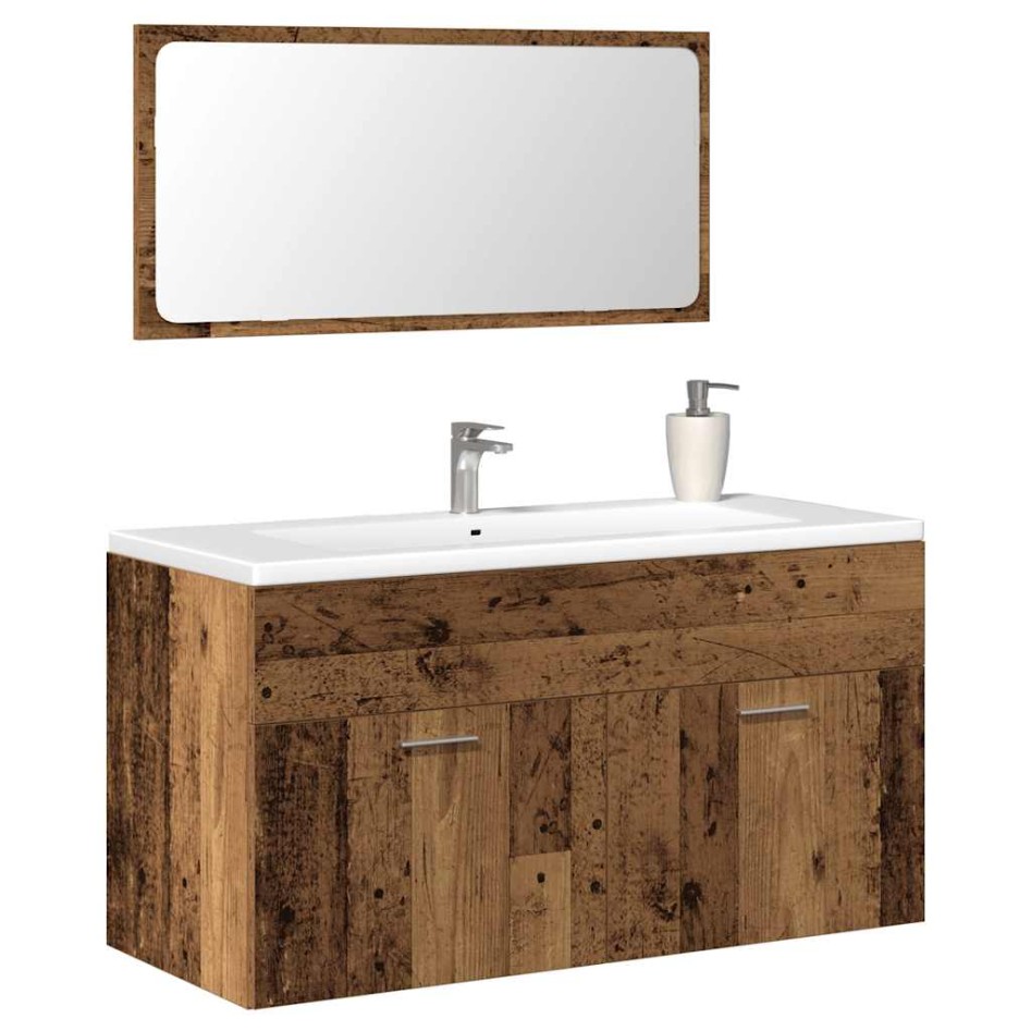 Mueble de baño con espejo de madera antigua madera