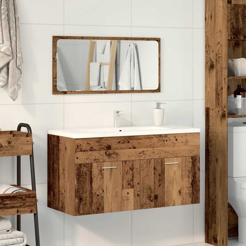 Mueble de baño con espejo de madera antigua madera