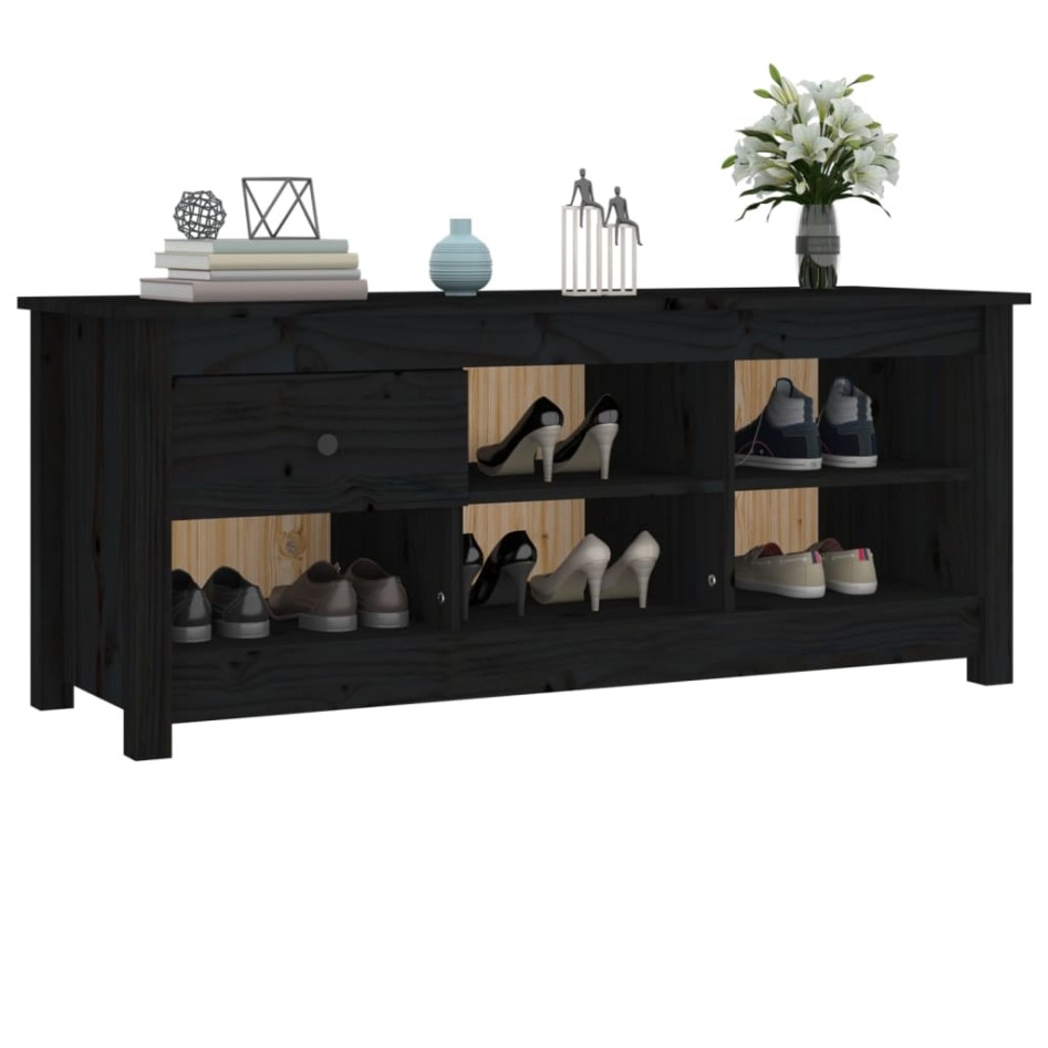 Mueble zapatero de madera maciza de pino negro 110x38x45,5