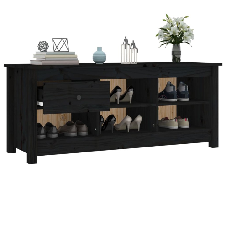 Mueble zapatero de madera maciza de pino negro 110x38x45,5