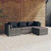 Set de muebles de jardín 4 pzas y cojines ratán sintético gris