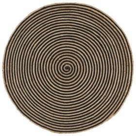 Alfombra de yute tejida a mano diseño espiral negro 150