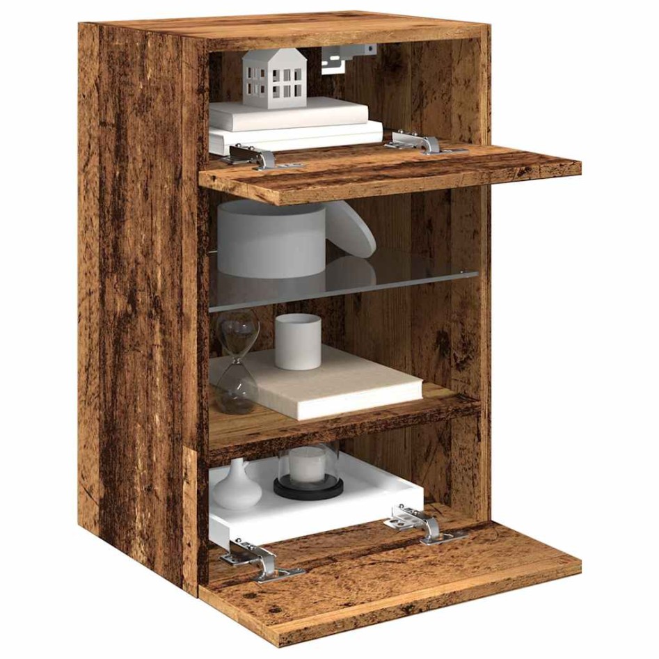 Muebles de TV pared con luces LED 2 uds envejecida