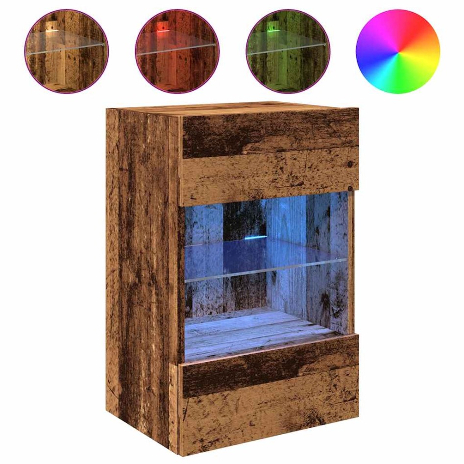 Muebles de TV pared con luces LED 2 uds envejecida