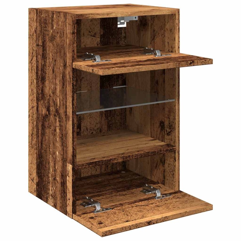 Muebles de TV pared con luces LED 2 uds envejecida