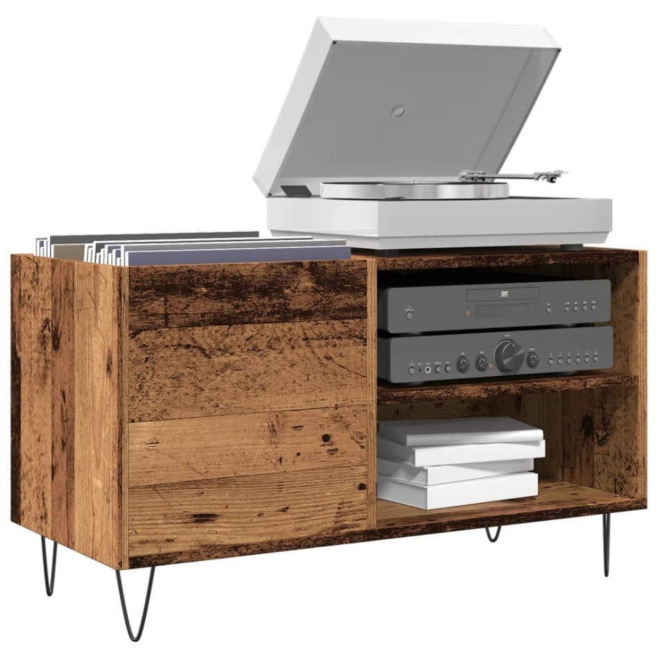 Mueble para discos madera ingeniería envejecida 84,5x38x48