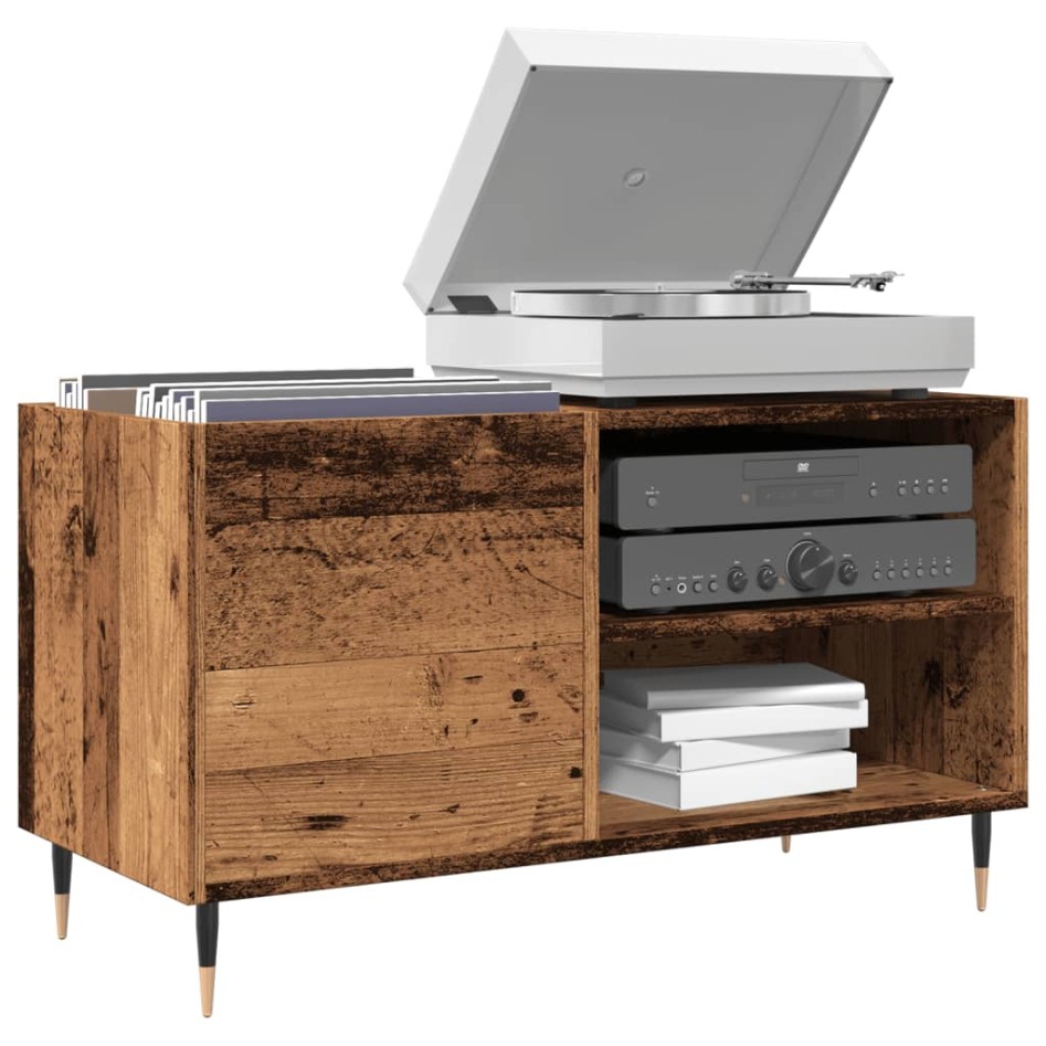 Mueble para discos madera ingeniería envejecida 84,5x38x48