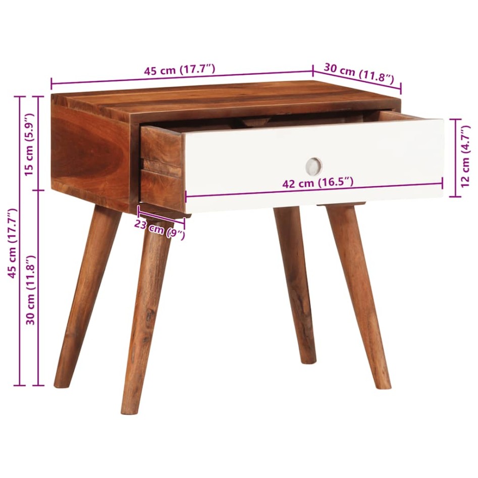 Mesa auxiliar madera maciza acacia 45x30x45