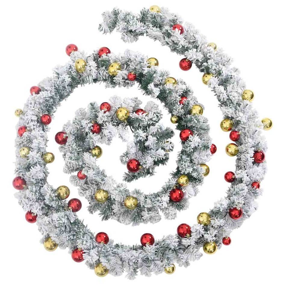 Guirnalda de Navidad con bolas y luces LED PVC verde 20