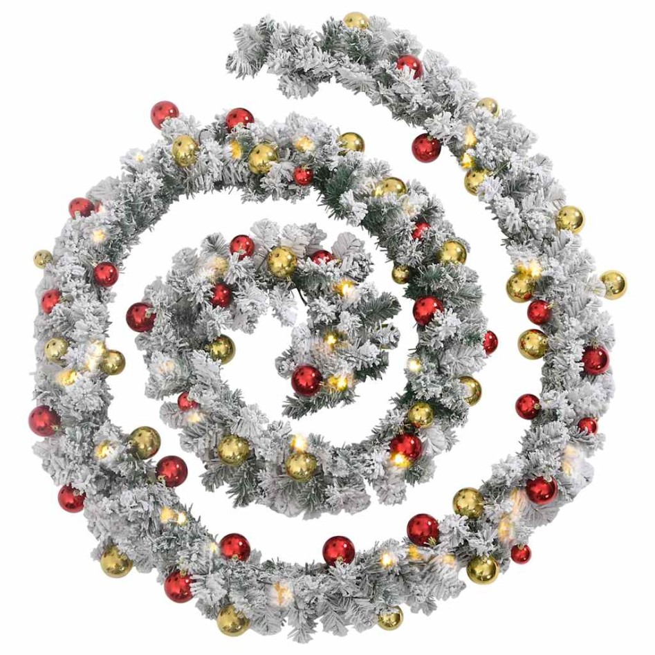 Guirnalda de Navidad con bolas y luces LED PVC verde 20