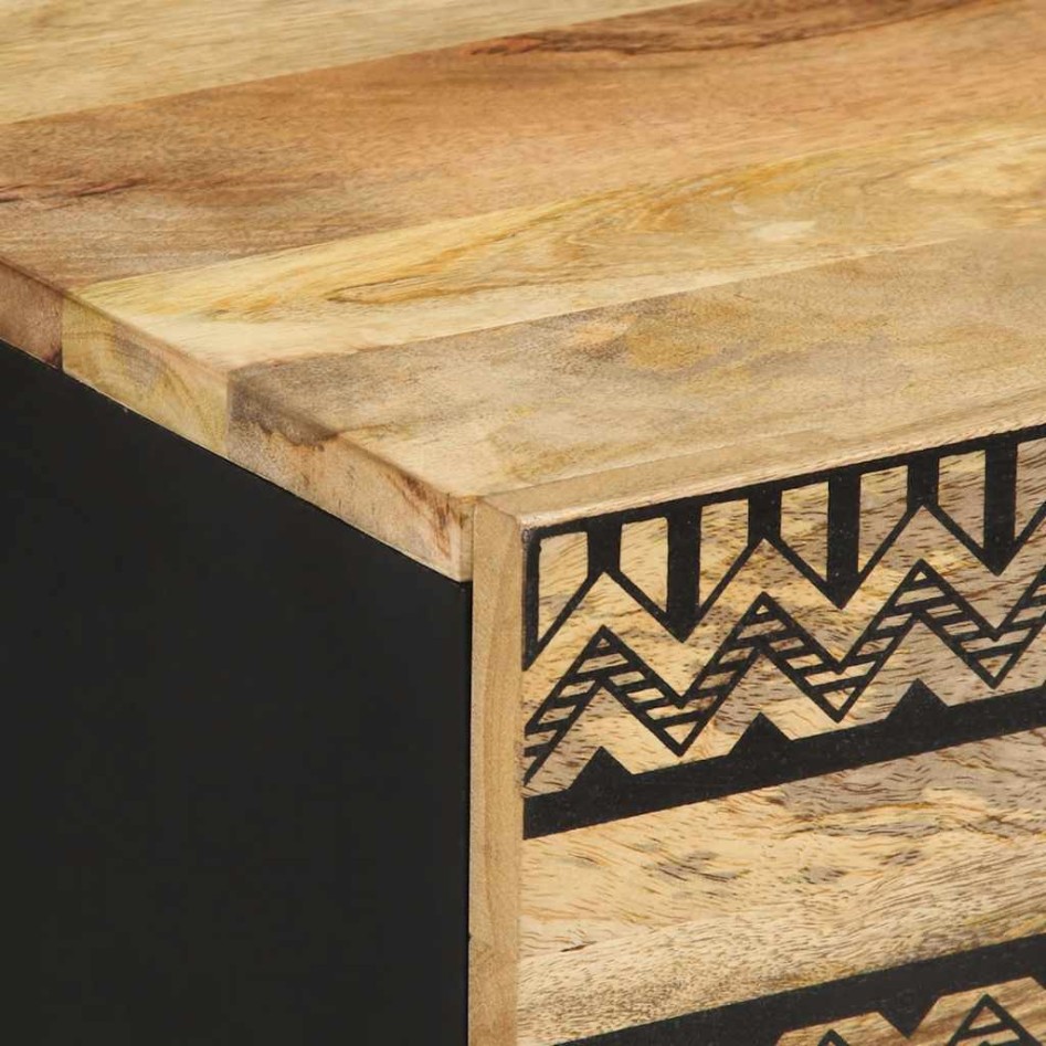 Mesita de noche madera maciza de mango rugosa negro 50x33x60