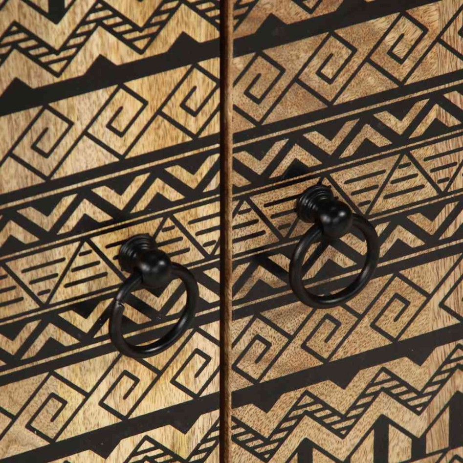 Mesita de noche madera maciza de mango rugosa negro 50x33x60