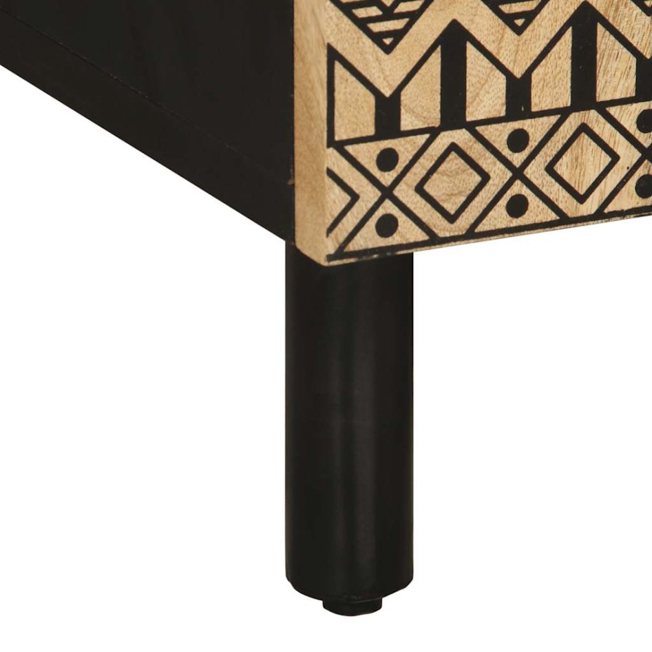 Mesita de noche madera maciza de mango rugosa negro 50x33x60