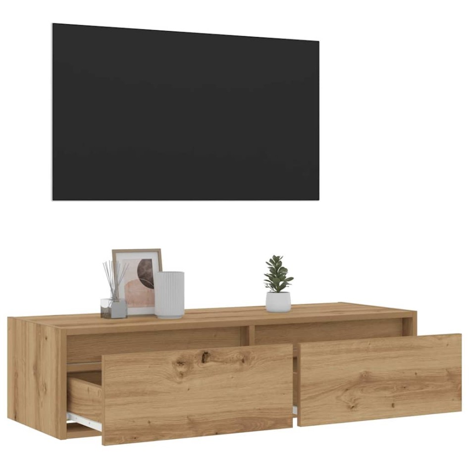 Mueble de TV con luces LED roble artisan 100X35,5x25