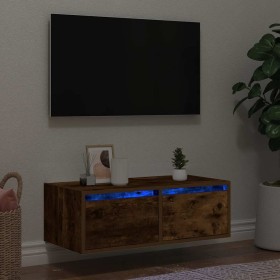 Mueble de TV con luces LED roble ahumado 75x35,5x25