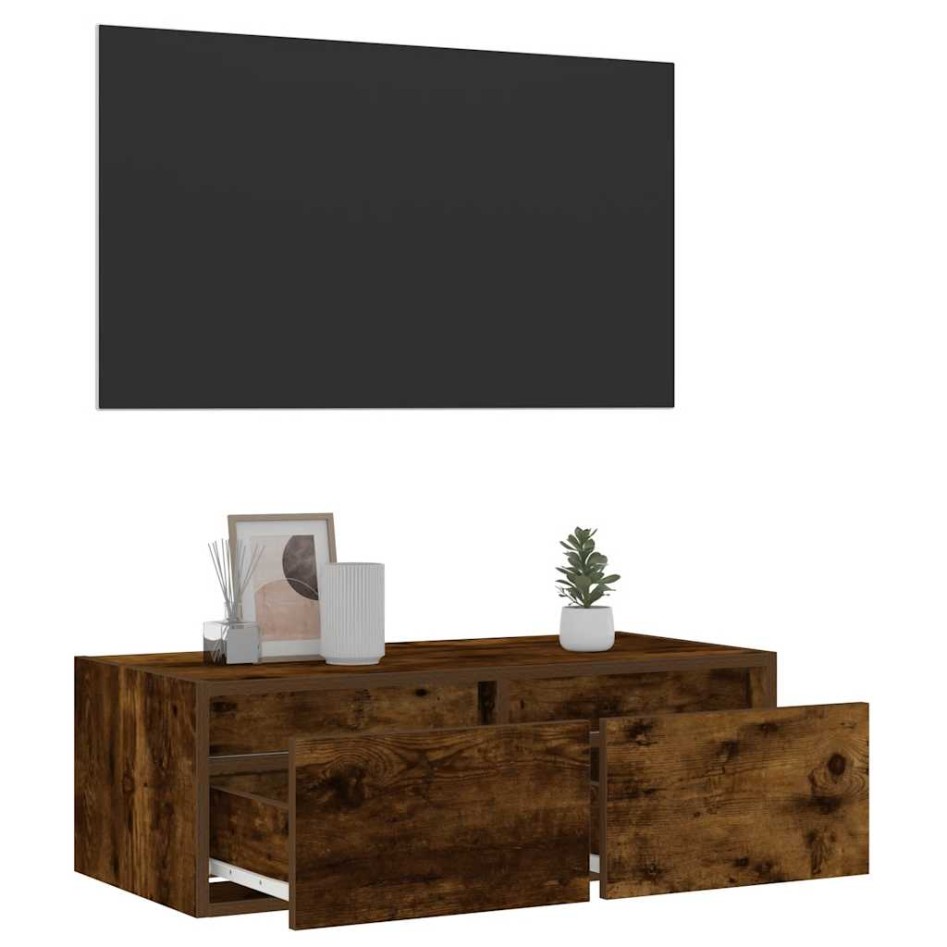 Mueble de TV con luces LED roble ahumado 75x35,5x25