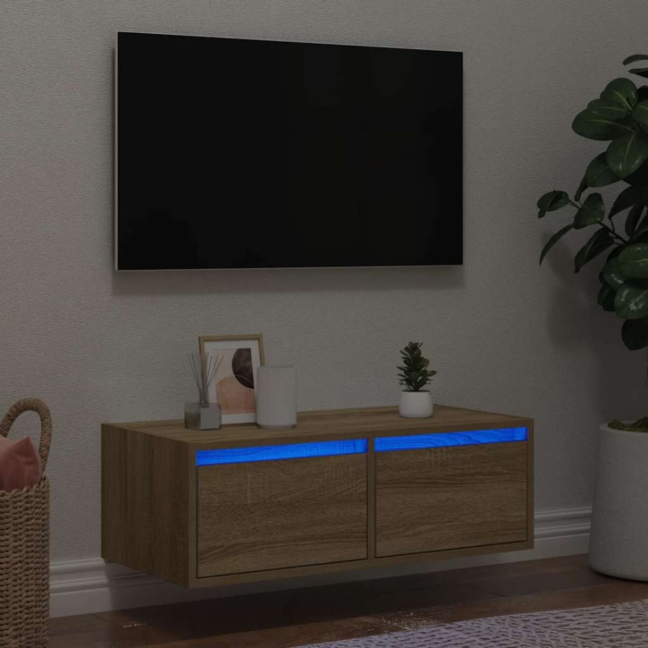 Mueble de TV con luces LED roble sonoma 75x35,5x25