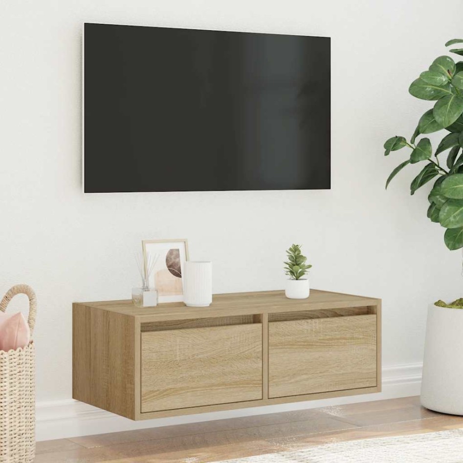 Mueble de TV con luces LED roble sonoma 75x35,5x25