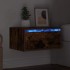 Mesita de noche de pared con luces LED roble