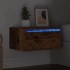 Mesita de noche de pared con luces LED madera