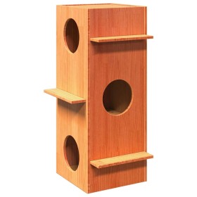 Casa para gatos cera marrón 43x43x90 cm madera maciza