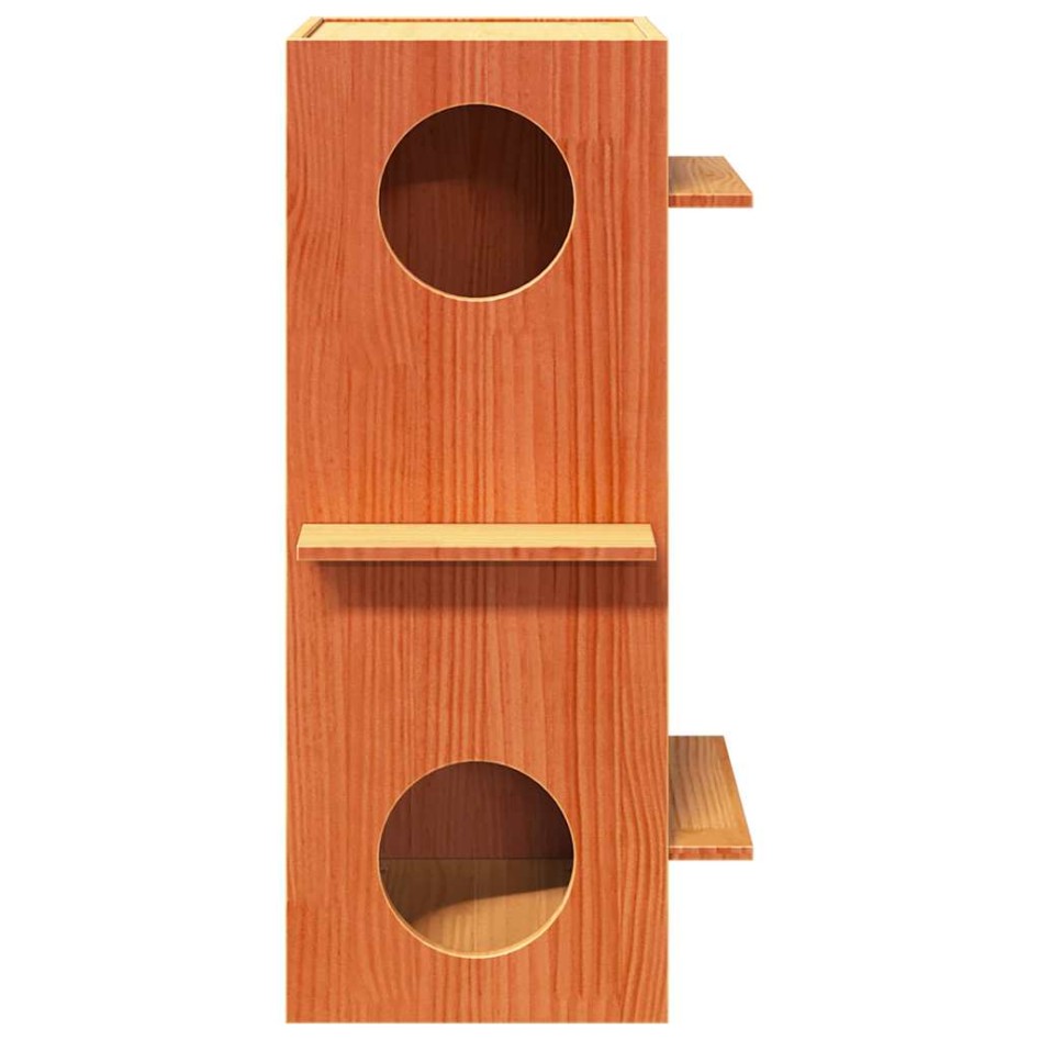 Casa para gatos cera marrón 43x43x90 cm madera maciza