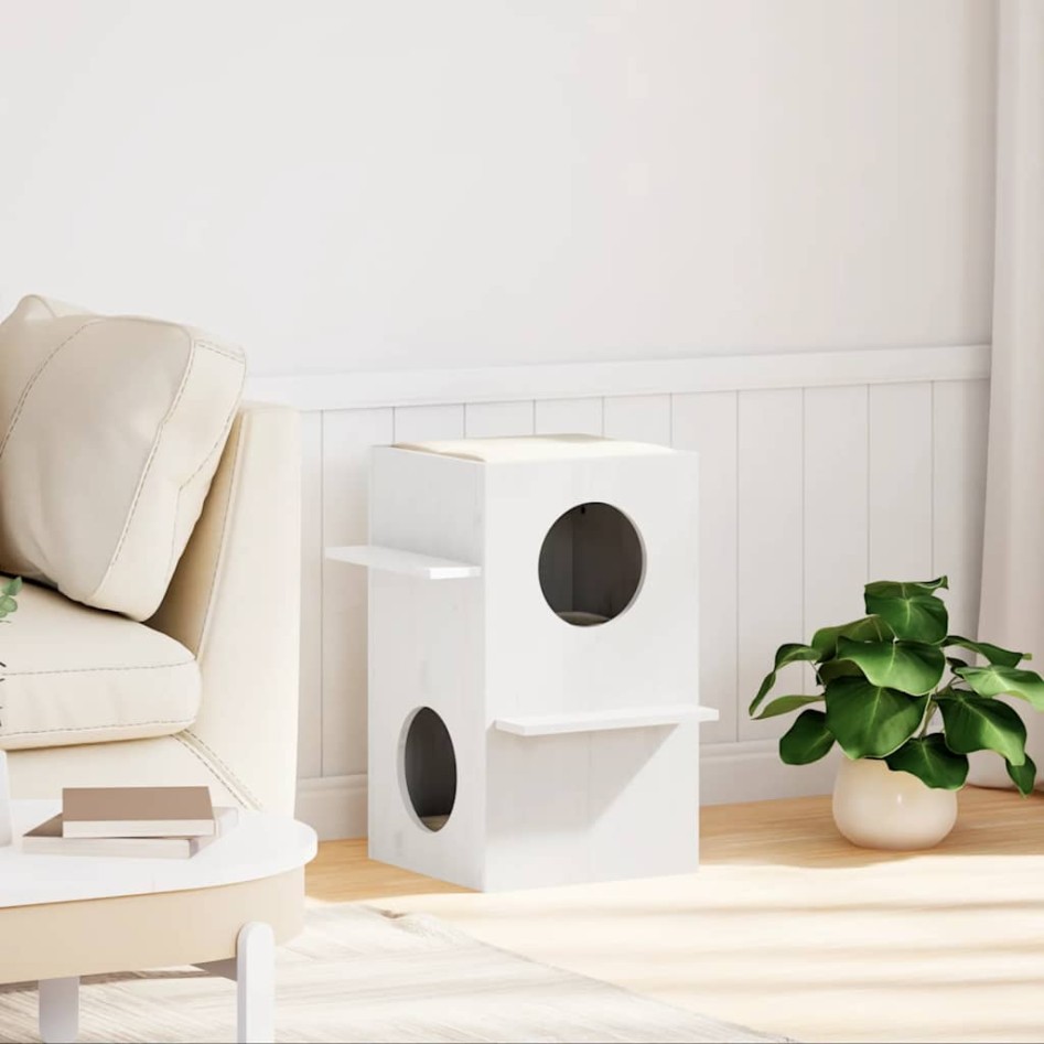 Casa para gatos madera maciza pino blanca 43x43x60