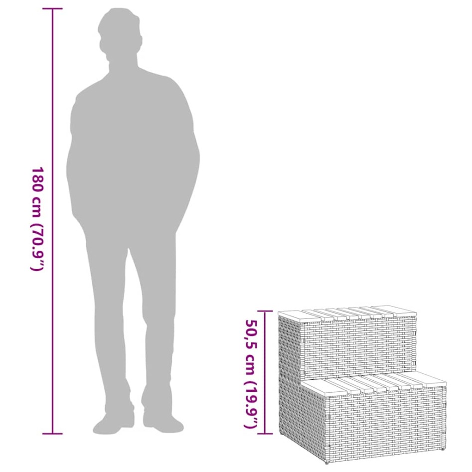 Escalón bañera hidromasaje gris 50x50x50,5 cm ratán