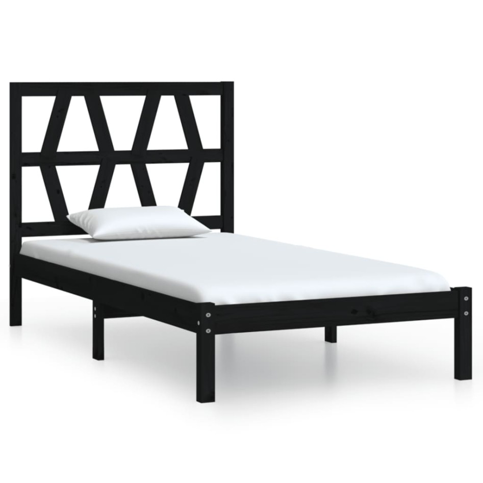 Estructura de cama madera maciza de pino negra 100x200