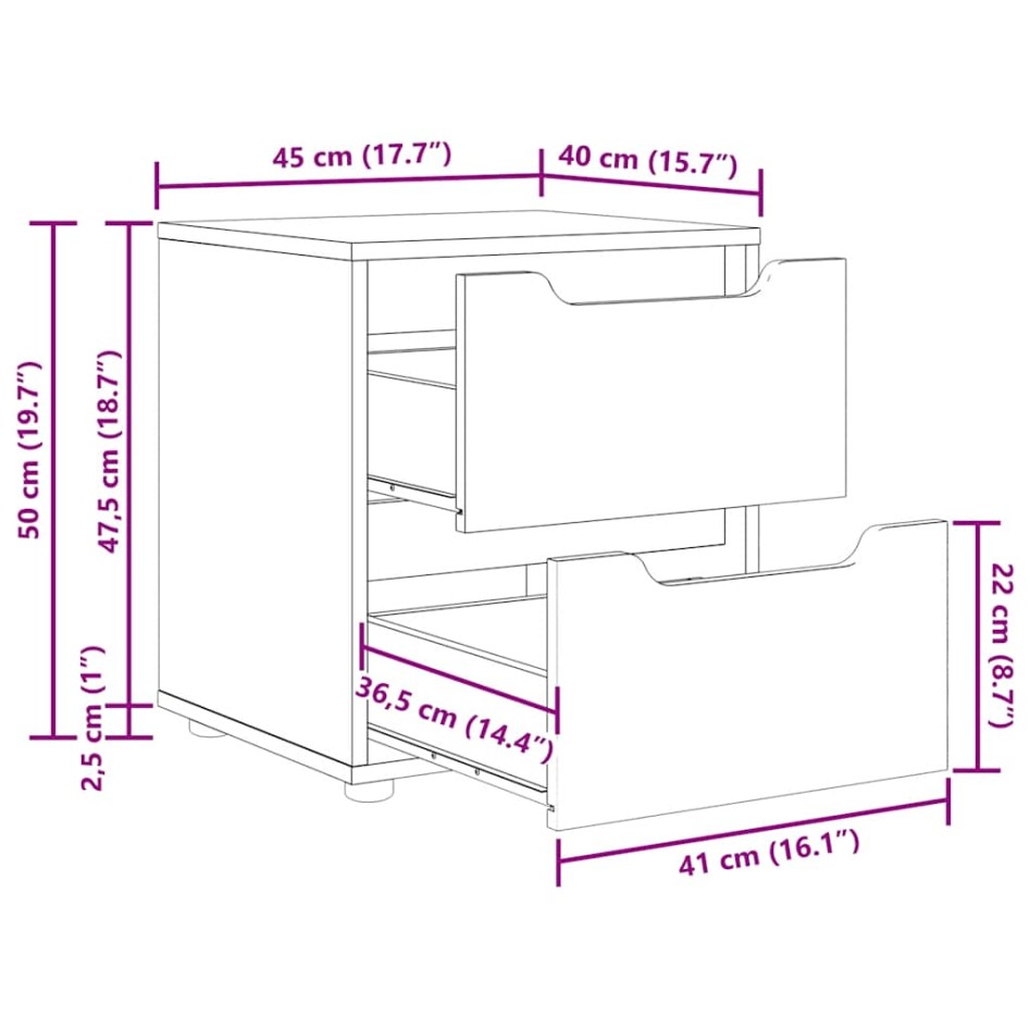 Mesilla de noche VISNES negra 45x40x50 cm madera de