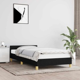 Estructura de cama con cabecero sin colchón tela negro
