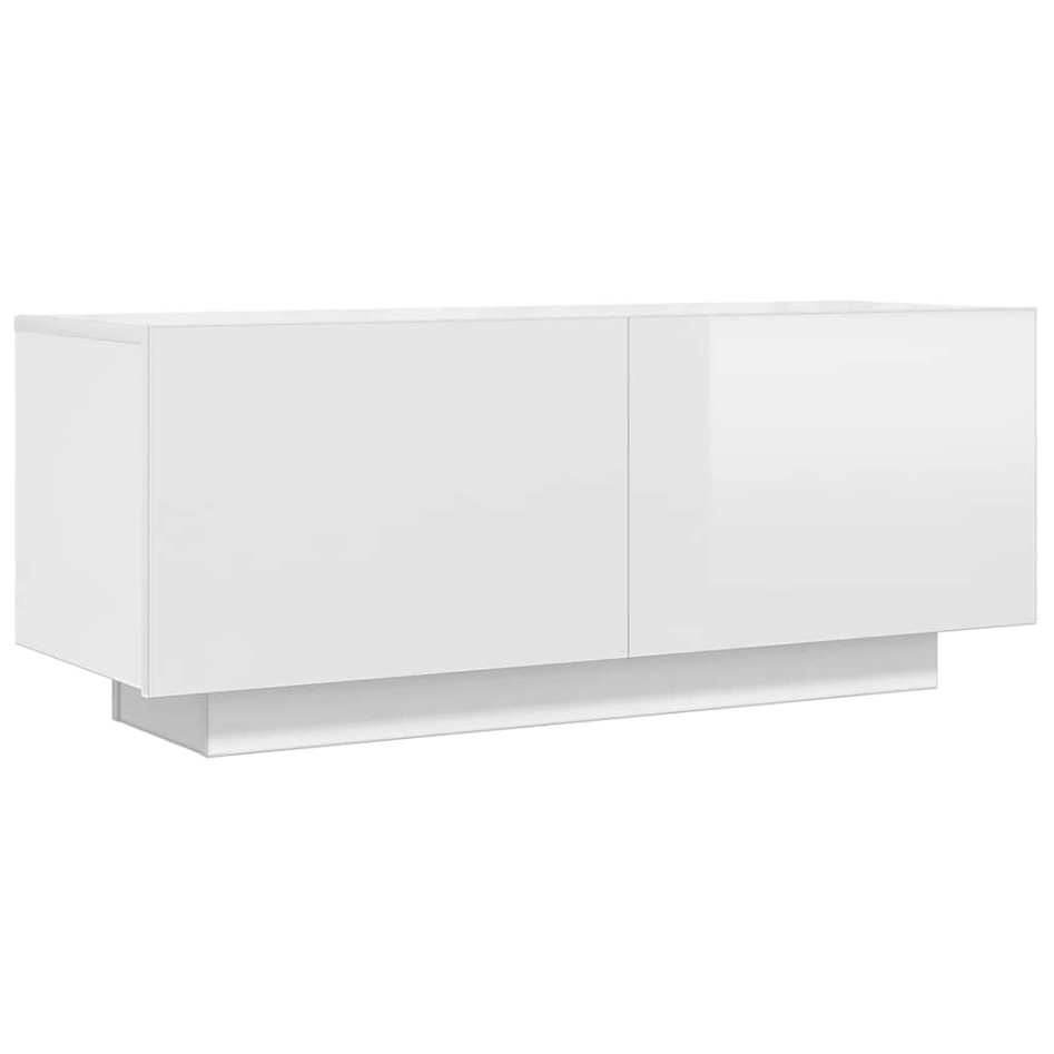 Mueble de TV madera contrachapada blanco brillo 100x35x40