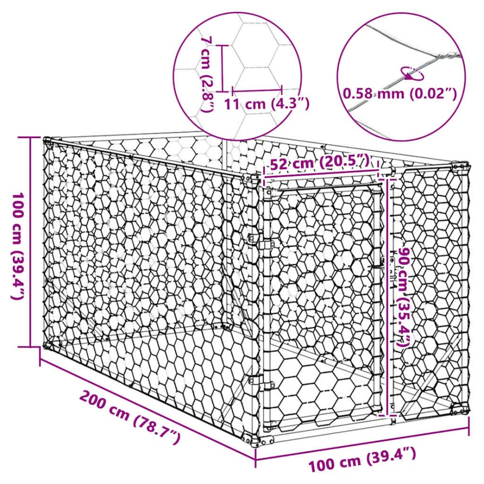 Perrera de exterior puerta acero galvanizado plateado 2x1x1
