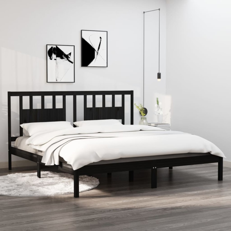 Estructura de cama de madera maciza de pino negro 200x200