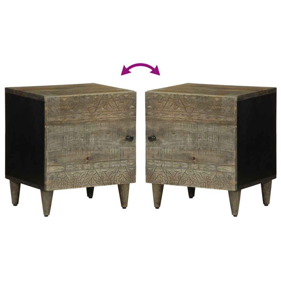 Mesita de noche de madera maciza de mango gris claro